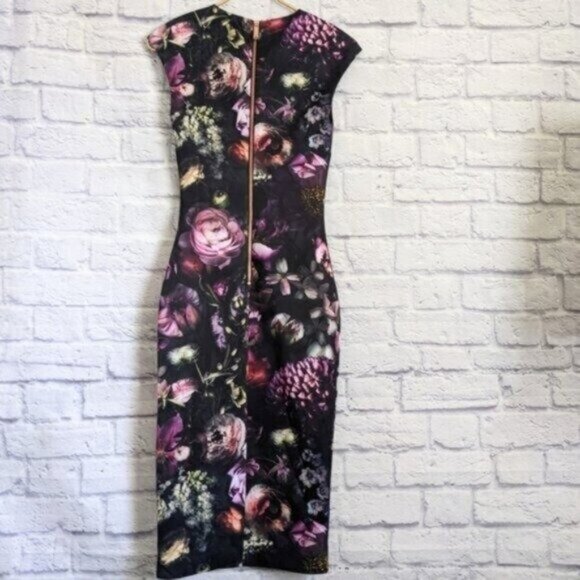 Ted Baker Raisie Bodycon Midi Dress 0 Shadow Floral Print Cocktail Office Party - Picture 5 of 8